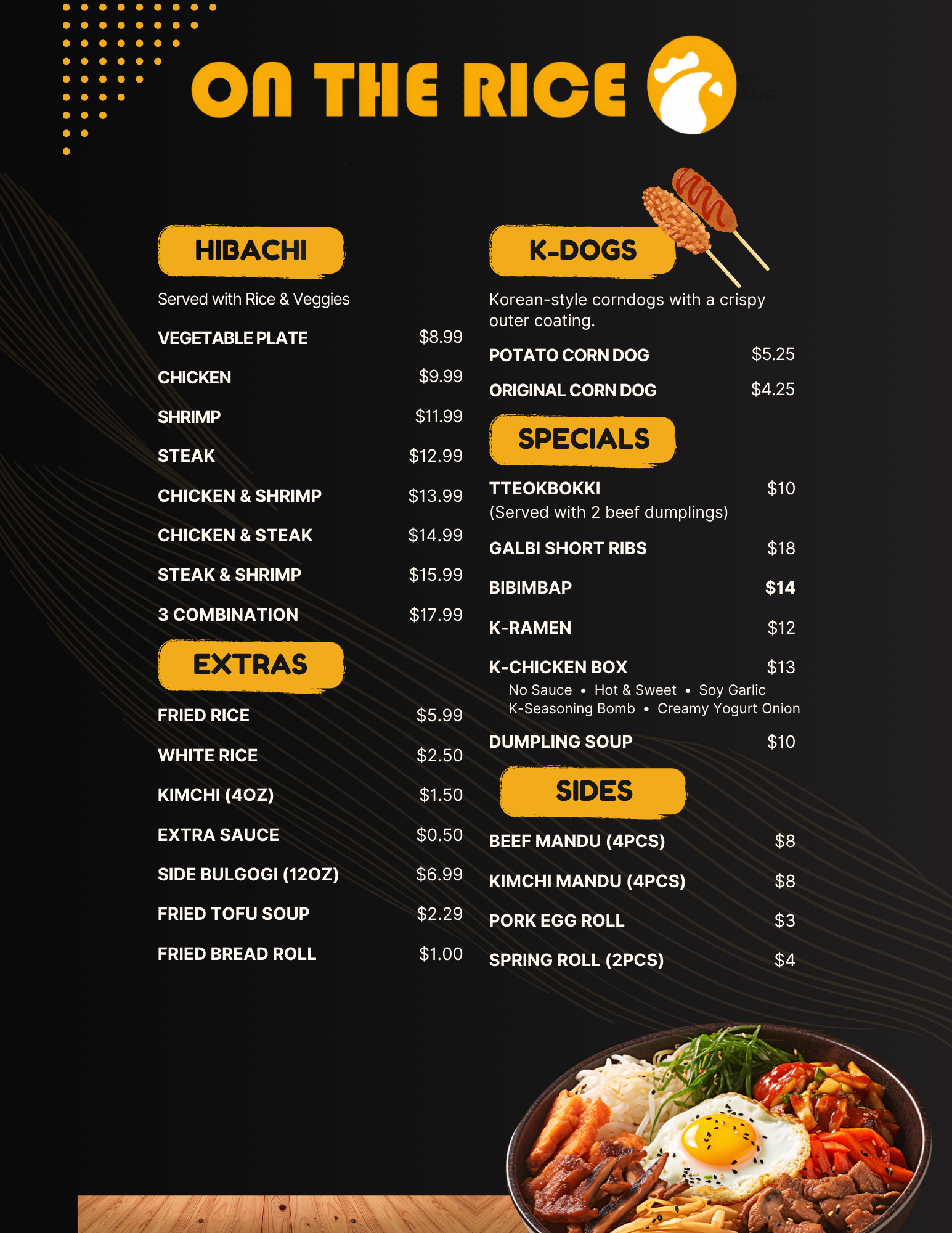 On The Rice menu, page 1